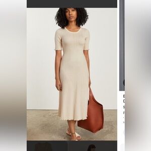 Elegant Cream Ribbed Knit Dress